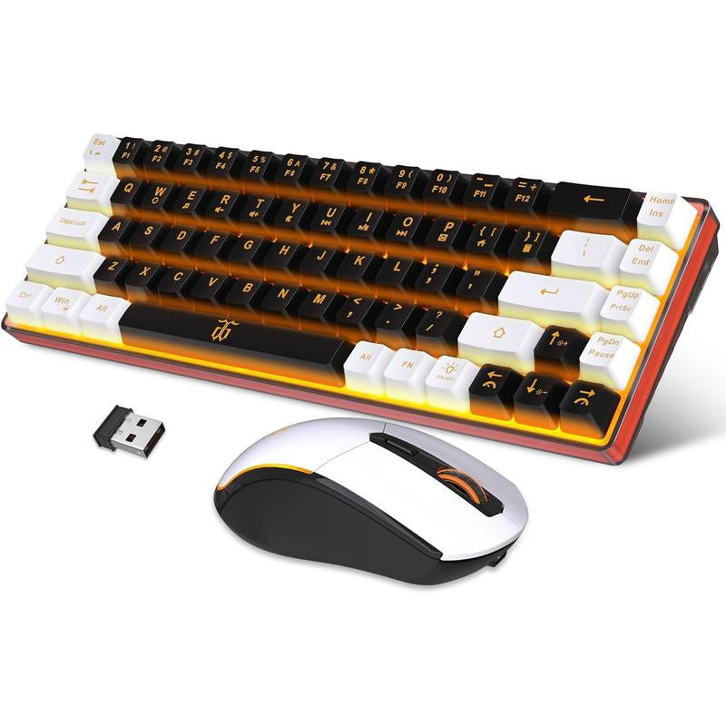 Snpurdiri 65% Wireless Gaming Keyboard and Mouse Combo,Led Backlit Rechargeable 2000Mah Battery,Small Membrane but Mechanical Keyboard + 6D 3200DPI Mice for Gaming,Business Office
