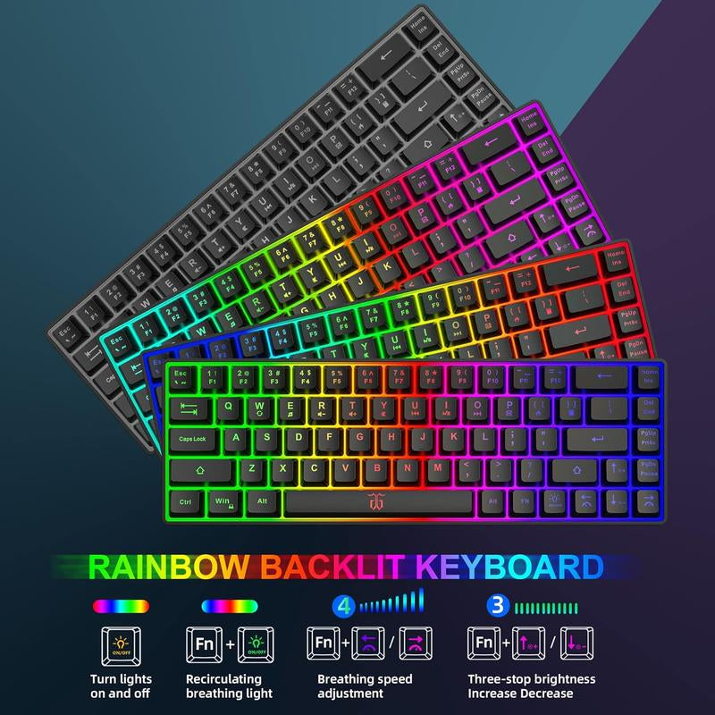 Snpurdiri 65% Wireless Gaming Keyboard and Mouse Combo,Led Backlit Rechargeable 2000Mah Battery,Small Membrane but Mechanical Keyboard + 6D 3200DPI Mice for Gaming,Business Office