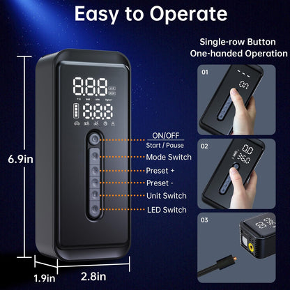 Tire Inflator Portable Air Compressor-4X Faster 150 PSI -Rechargeable Battery & 12V DC Dual Power Supply, Smart Air Pump for Car Motorcycle Bicycle Ball with LED SOS Lighting (Black)